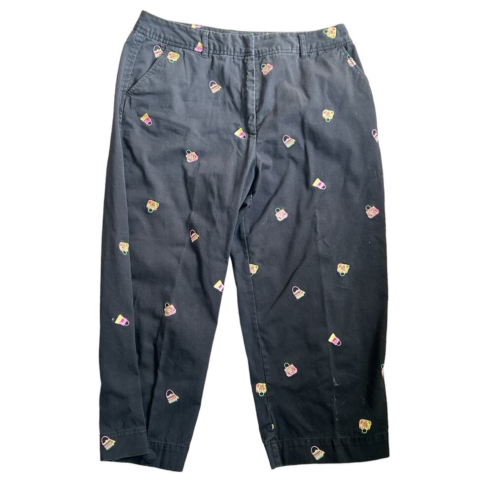 Chadwick's Ladies Black Pants with Colorful Embroidered Purse Detail Size 14